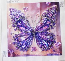 Diamond Art Painting COMPLETED HANDMADE Purple Butterfly 12  x 12"