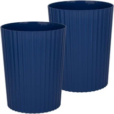 2-Pack Navy Blue 2 Gallon Small Trash Can Round Plastic Wastebasket Dorm