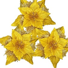 12Pcs Glitter Christmas Poinsettia Flowers 7 Inch Large Artificial Flower Orn...