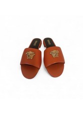 Versace Orange Slides with Gold Medusa Accent...