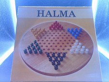 HALMA -Steckspiel-Domino Vertrieb -rundes Holzbrett-90 Steine-komplett+24 Extras