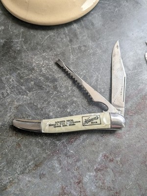Hamm's Beer Distributor Green Isle Minnesota Advertising Fish Pocket Knife Sign