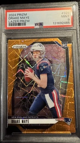 2024 Panini Prizm Drake Maye Orange Lazer Rookie RC #329 PSA 9 Mint