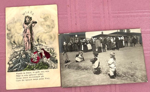 Rare vintage postcards WIARA (Believe) and post WWI WW1 DP camp, Polish Sector