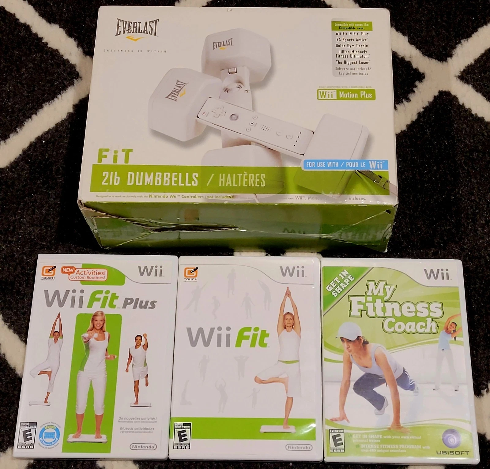 Wii Everlast 2 lb Dumbbells Pair for Home Workouts With 3 Wii Fit Games