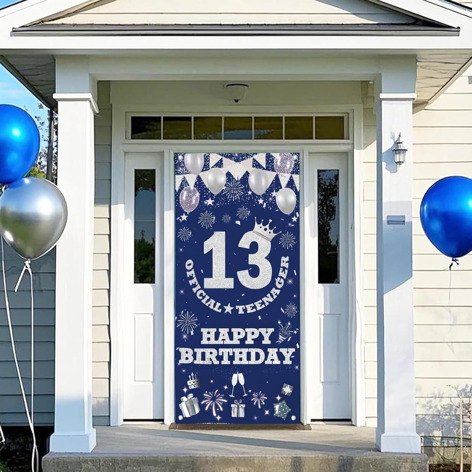 13Th Birthday Decorations Door Banners, Blue Official Teenager 13Th Birthday Bac
