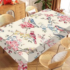 Spring Birds Floral Table Cloth Tablecloth Waterproof Oil-Proof Stain-Resistant