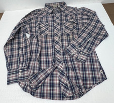 Vintage Lee Plaid Western Pearl Snap Button Shirt MENS L Extra Long Tail Cowboy
