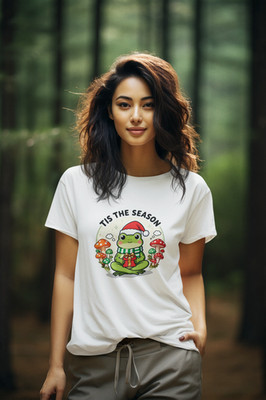 Tis The Season Frog Christmas T-Shirt Cute Holiday Mushroom Graphic Tee Cotton