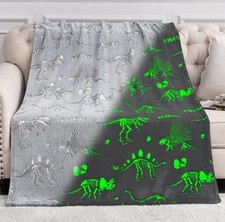 Kids Fuzzy Cozy Fossil Dinosaur Throw Blanket Glow In The Dark Grey 50 X 60  New