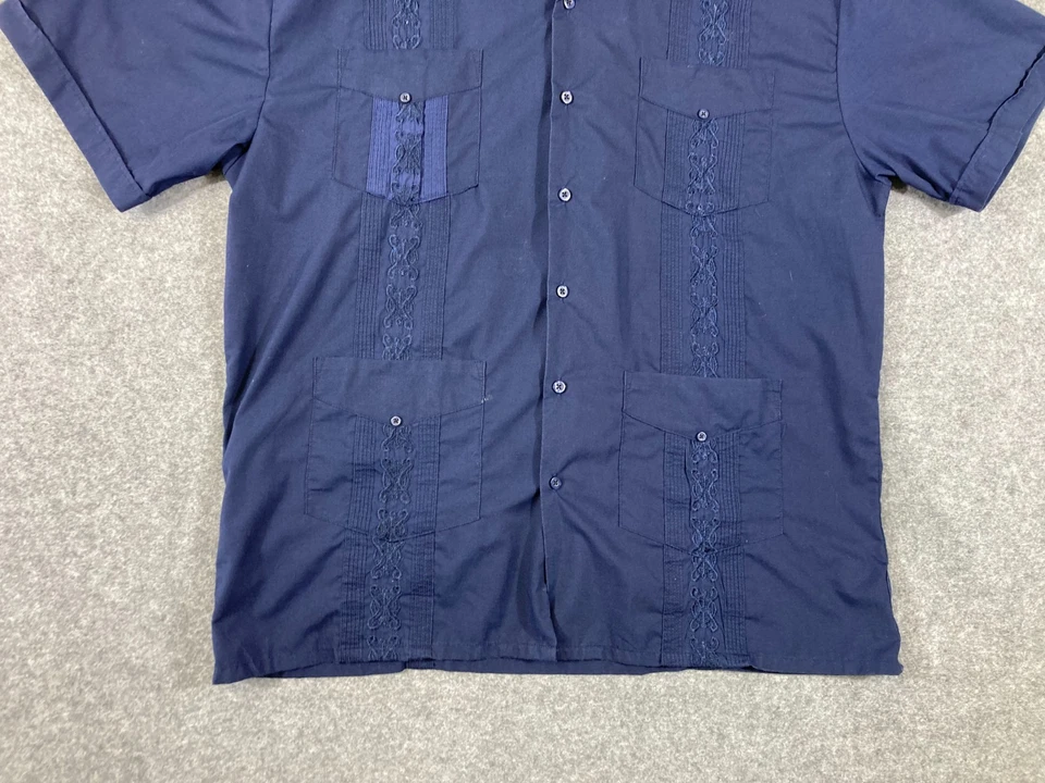 Camisa Omega Moda Guayabera Abotonada Para Hombre XL Azul Bordada Mexicana Cubana Foto 4 de 4