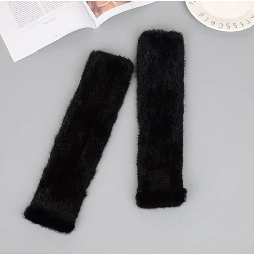 Knitted Mink Fur Mittens Winter Warm Lady Real Fur Fingerless Gloves Knit Mink - Picture 10 of 20