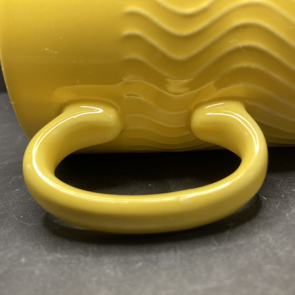 Vintage Just Mugs Yellow Embossed Wavy Lines Ceramic Mug Made in