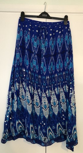 Zara new gorgeous maxi skirt boho embroidered blue printed lined size m 10-14 - Picture 4 of 22