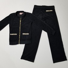 Vintage Juicy Couture TrackSuit Set Black Small Matching Jacket Pants Terry Y2k