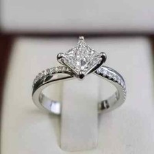 1.88 TCW Princess Cut Moissanite Twisted Engagement Ring 14K White Gold Plated