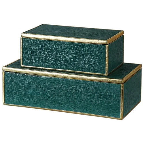 Uttermost Karis 2-Piece Transitional Polyresin Box Set in Emerald Green/Gold - Picture 2 of 5