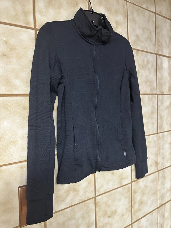 Mondetta Negra Acogedora Chaqueta Cremallera Completa Para Mujer Talla XS, Aire Libre Gimnasio Senderismo Informal Foto 2 de 4