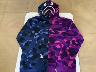 Authentic ape bape color camo separate shark full zip hoodie blue purple L  new | eBay