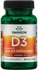Vitamin D-3 5000 IU Bone Health Immune Support Healthy 250 Softgels Count