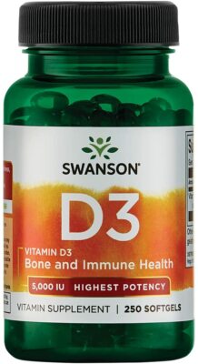 Vitamin D-3 5000 IU Bone Health Immune Support Healthy 250 Softgels Count       