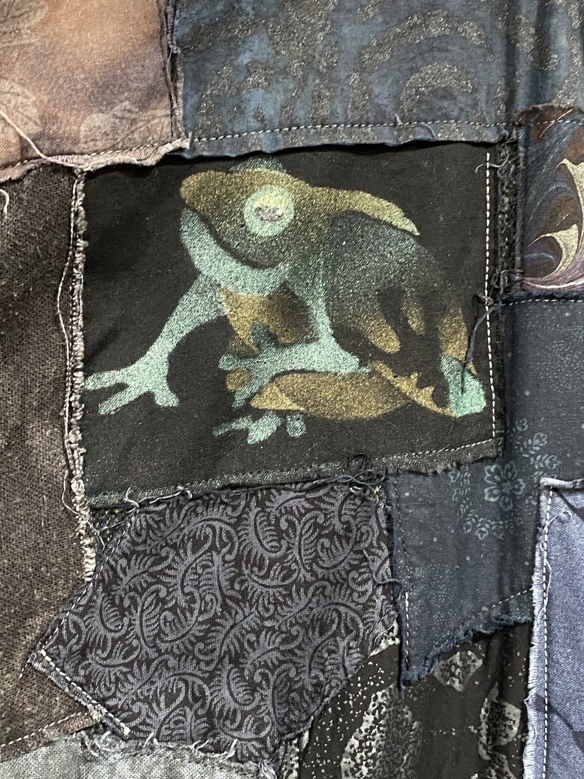 Vintage Handmade Patchwork Jacket Frog Dark Tones… - image 2