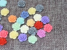 50 Mixed Color Flatback Resin Rose Flower Cabochon 13mm Craft DIY Embellishments