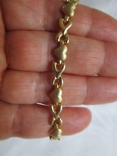 Vintage 14K Yellow Gold Hearts  Kisses Link Bracelet Hallmark Y T 7'' Long 7.9g