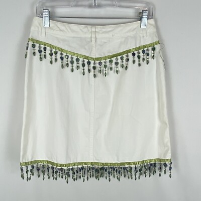 Gap Y2K Snap Button White Denim Skirt W/ Fringe Detailing Boho