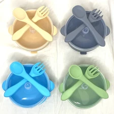 4 - Potchen Silicone Suction Bowls with Lids & Spoon/Fork Sets Food Grade
