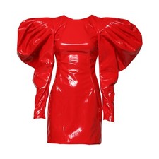 DOLCE & GABBANA Dress Red Patent Leather Puff Sleeves Mini IT36/US2/XXS 3680usd