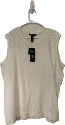 Lauren Ralph Lauren Size 3X  Ivory Lace Accent Sleeveless White Cotton Top NWT
