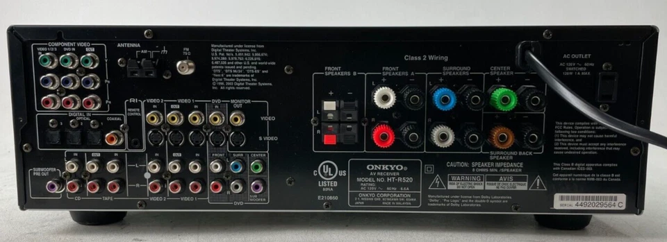 Onkyo HT-R520 Dolby Digital EX Pro Logic IIx Surround Sound AV Receiver - Image 3 of 3
