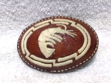 Hand Tooled Leather Over Metal Shrimp Ocean Creature Buckle Great Vintage