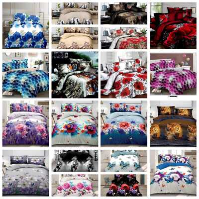 3D Bettbezug 4-teilig Quiltbezug Bettwäsche Set mit Kissenbezug und Spannbettlaken