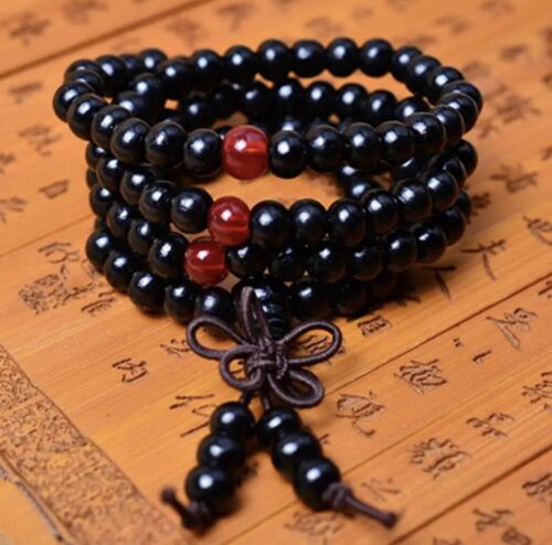 Mala Armband aus Sandelholz-Perlen elastisch gefädelt buddhistisch 108 Perlen - Bild 4 von 4