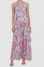 Eliza J Women's Green Printed Cascading Halter Dress Size 6