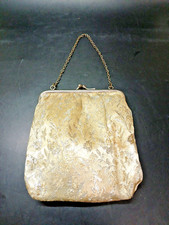 Vintage Gold Brocade Evening Bag Clutch Petit Change Purse Kiss Clasp