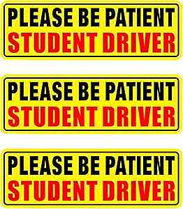 3-Piece Student Driver Car Magnet Set - "Please Be Patient" Bumper/Window Signs - 10" X 3.2"