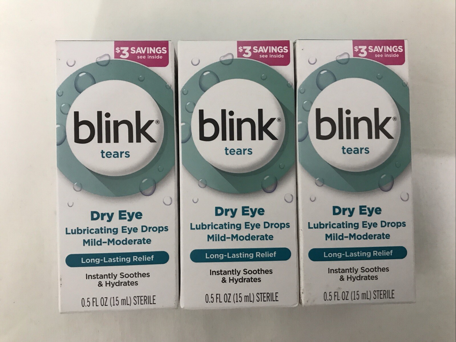 3 Boxes Blink Tears Dry Eye Lubricating Eye Drops, 5.0fl oz 
