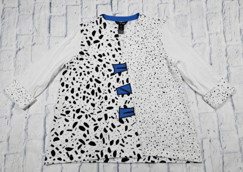 ALI MILES WOMENS SIZE PS Art Wear White Black Lagenlook 3/4 Sleeve Shirt Top