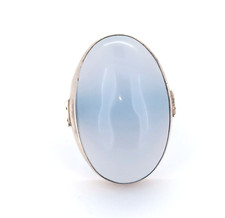 Handmade Lilac Chalcedony Agate Sterling Silver Textured Band Ring Size Q 21.9g
