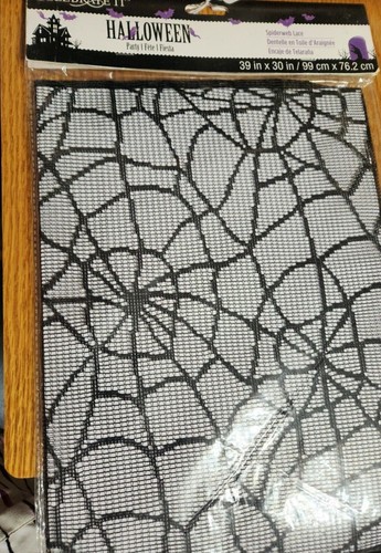 Halloween Black Lace Table Cover Decoration-Spider Web 39”x30” New in pkg. - Picture 3 of 9