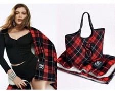 Victoria's Secret Tartan Red Plaid Tote Bag  Cozy Blanket 2 Piece Set 2023