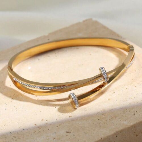 Luxury Unique Double Crystal Nail Head Cross Stainless Steel Bracelet for Woman - Picture 11 of 16