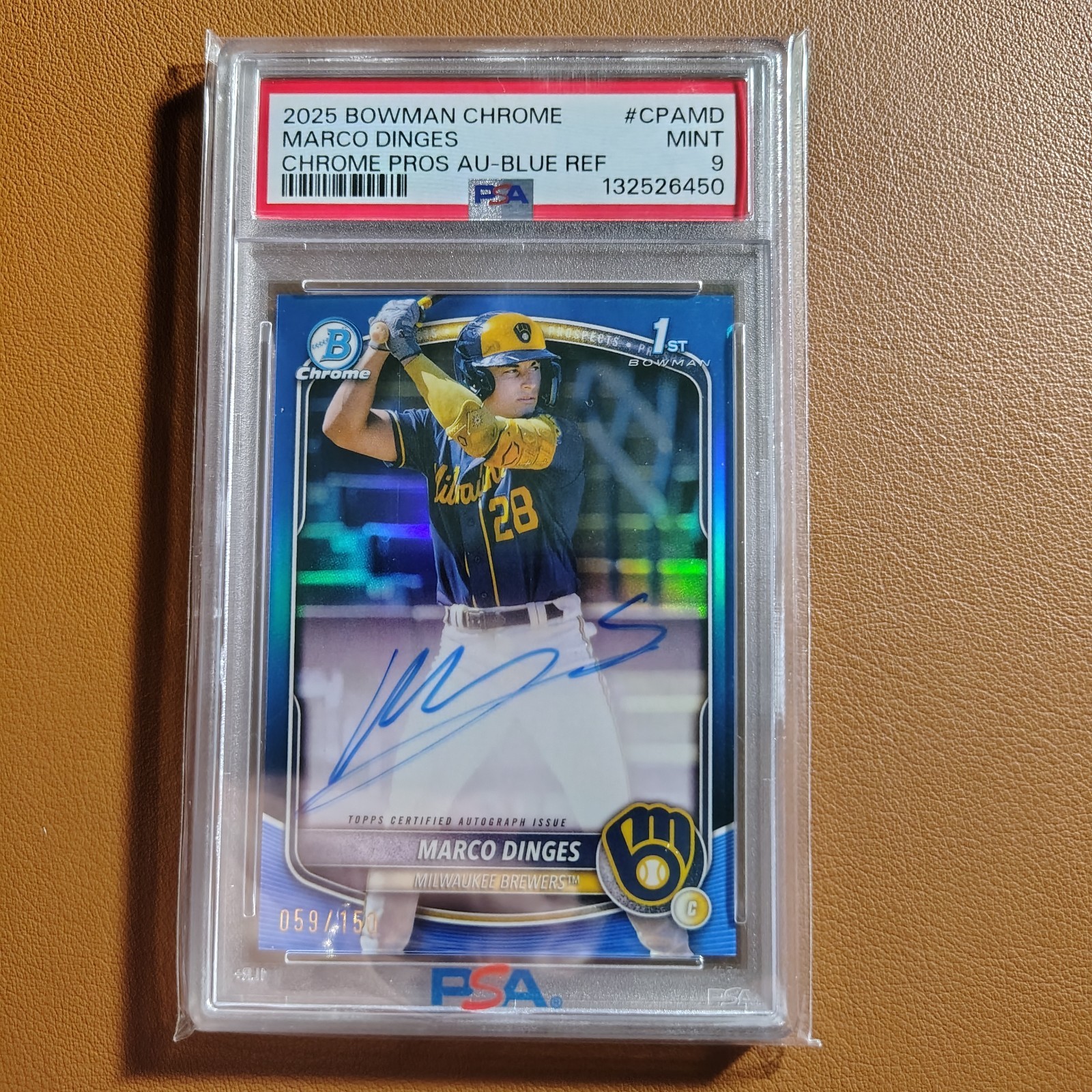 2025 Marco Dinges Bowman Chrome 1st Blue Refractor Auto /150 #CPA-MD PSA 9
