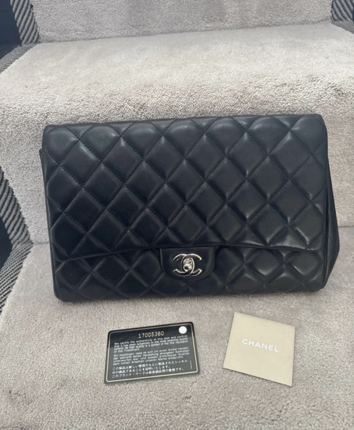 Chanel Black Lambskin Envelope Flap Clutch Bag