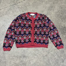 VTG Peruvian Connection Alpaca Knit Embroidered Cardigan Artsy Boho Size Small