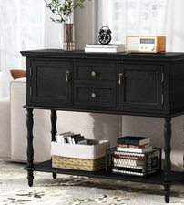 RoyalCraft Farmhouse Entryway Console Table with Storage Shelves, Black 