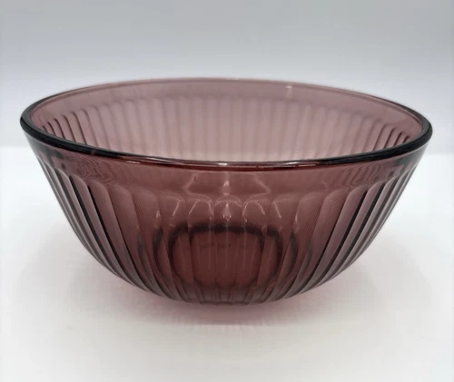 Large Vintage Cranberry Pyrex Ribbed Mixing Bowl 10 Cups 2.5 L Glass 7403s